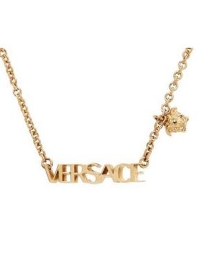 Versace Medusa logo bar gold tone necklace